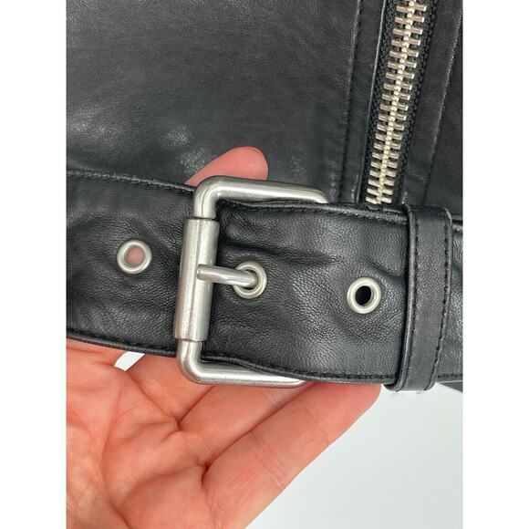Mackage Black Miela-N Belted Lambskin Leather Moto Motorcycle Biker Jacket XS - Picture 5 of 10